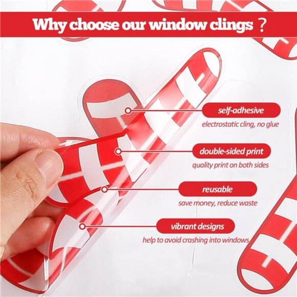 Large Christmas Window Clings Candy Window Decals Merry Christmas Joy Peppermint - Picture 5 of 8